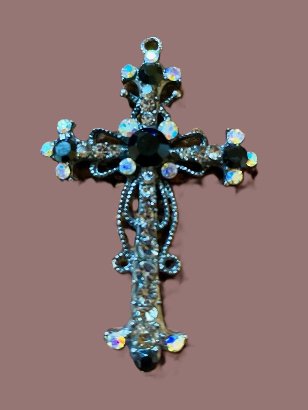 VTG Victorian Rhinestones Cross Pendant